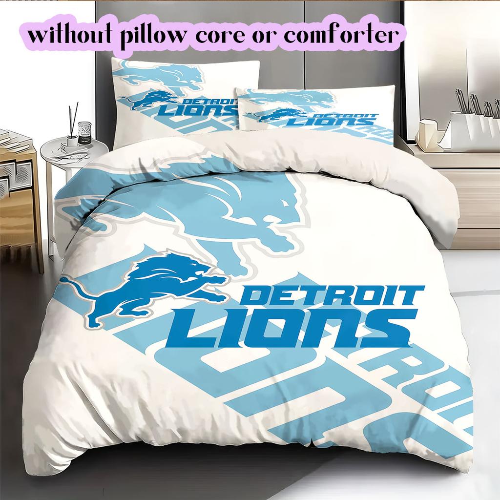 Detroit Lions rugby Pattern Bedding,Quilt Set Quilt Cover Pillowcase Home Birthday Gift (1*duvet cover+2*pillowcase,without core)