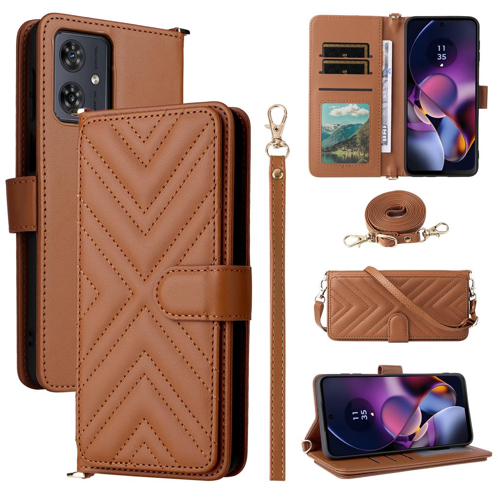 Wallet Phone Case for Motorola Moto G64y 5G/G64 5G/G54 Power 5G/G54 5G Leather Cover with Shoulder/Wrist Strap