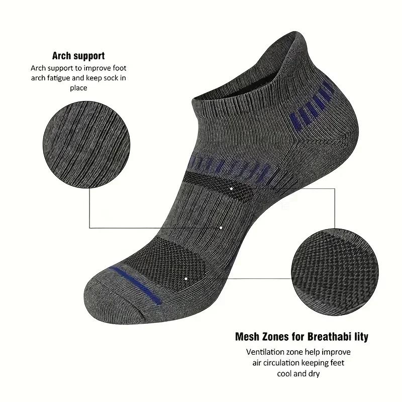 5/6 Pairs Men's Socks Athletic Cushioned Support Ankle Socks Cotton Blend Breathable Comfortable Low Waist Crew Socks For Sports