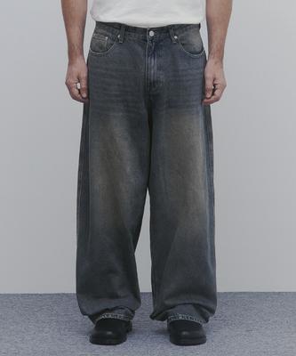 ANDAGAIN Wide Essential Denim Pants (Washed Black