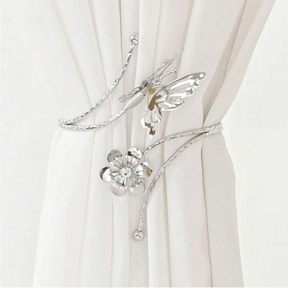 

Metal Butterfly Curtain Tieback Flower Leaves Shape Luxury Curtain Holdback Buckle Exquisite Beautiful Curtain Straps Clips срібний
