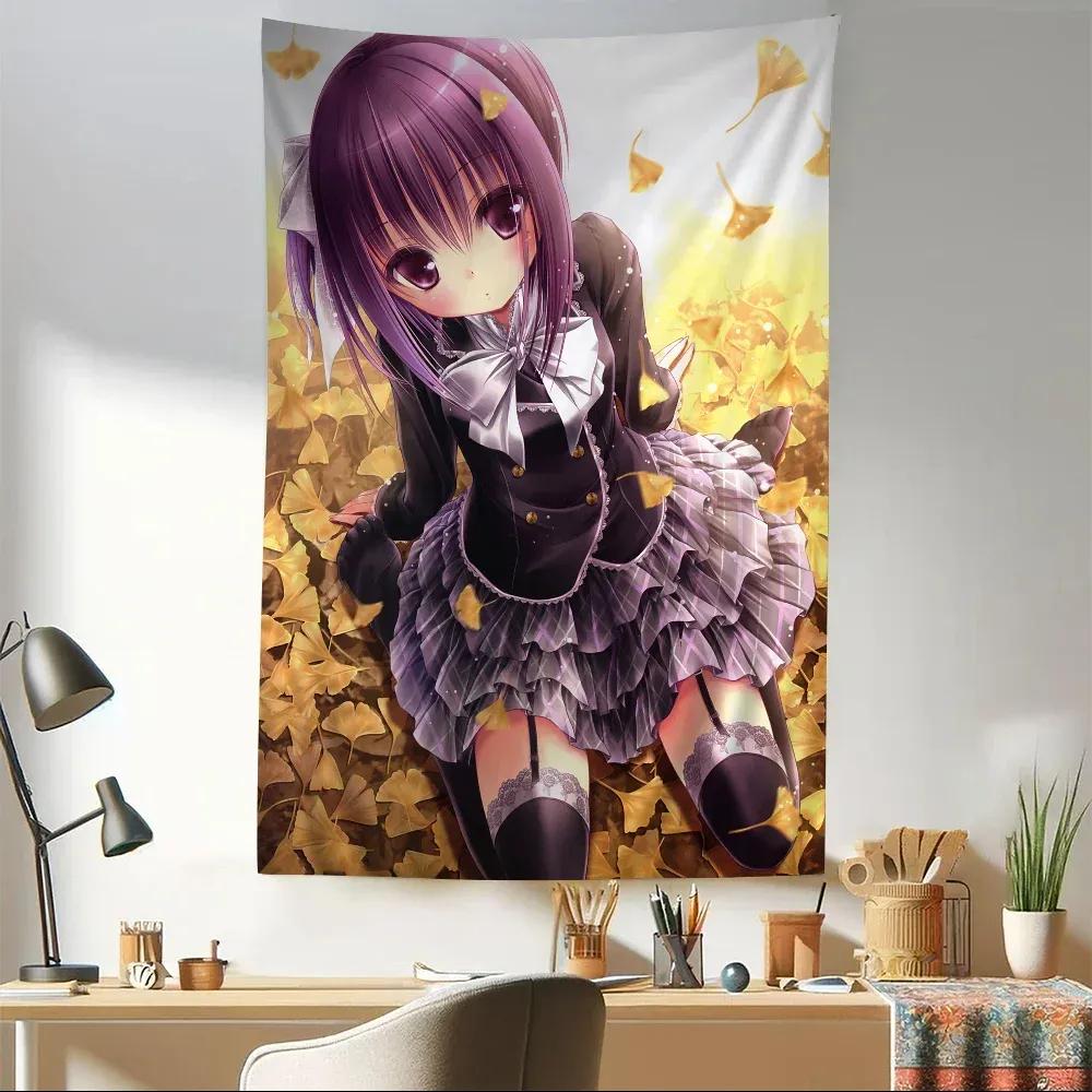 Süße Kleine Loli Anime Seidenkunst Hängend Böhmischer Wandteppich Hängend Tarot Hippie Wandteppiche Wohnheim Japanischer Wandteppich