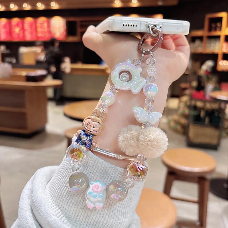 Dessin Animé Mignon Poupée Chaîne de Téléphone à Perles Universelle Douce Anti-Perte Dragonne de Téléphone pour Poignet Charme Décoration de Sac Étui d'Écouteurs Cadeaux