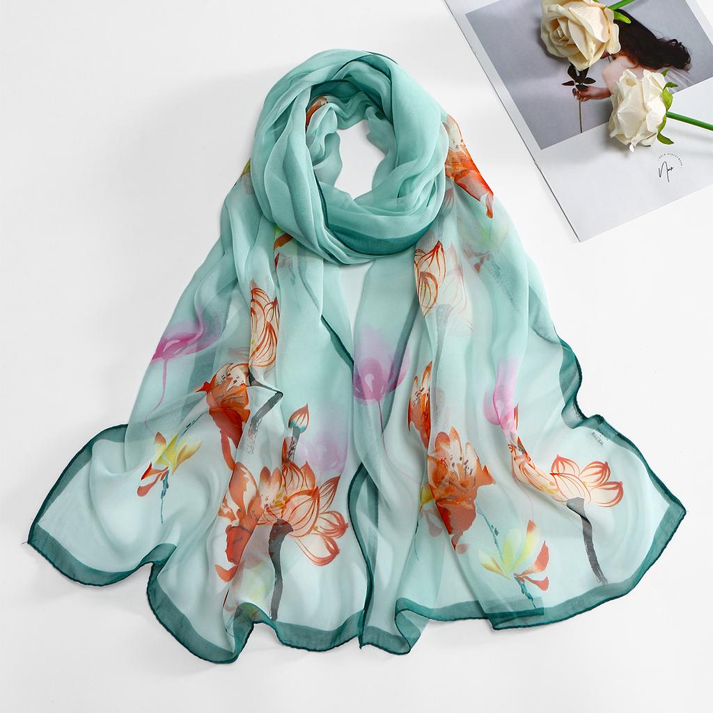 New Fashion SpringSummer Women Floral Printing Beach Silk Scarf Shawls Female Long Wraps Beach Sunscreen Hijab Georgette Scarf
