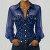 Women's Casual Long Sleeve Leopard Print Shirt with Mesh Panels and Pockets