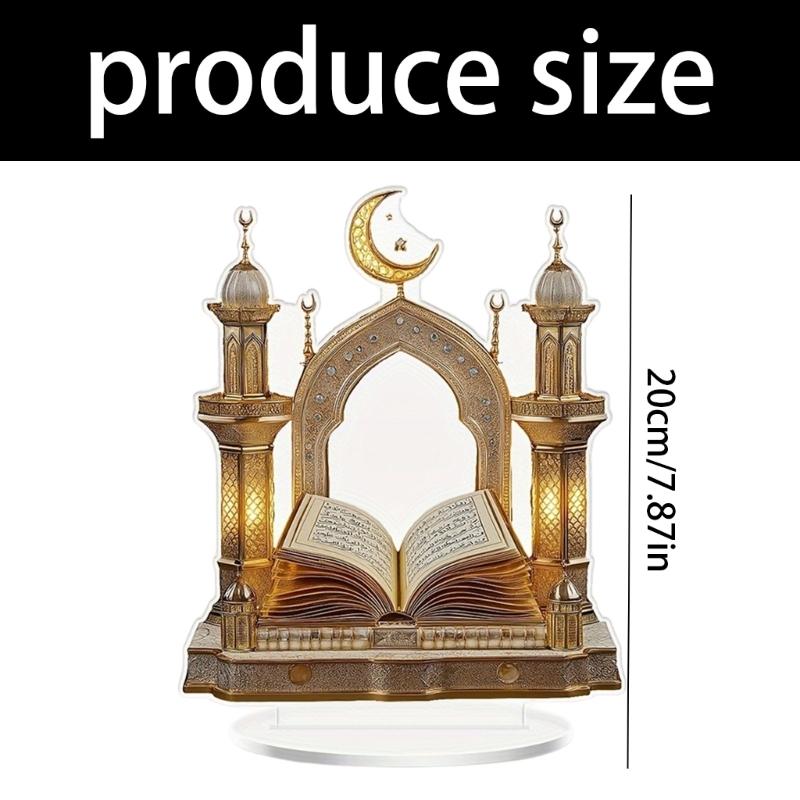 Eid Ramadans 2D Moon Castles and Quran Acrylic Table Sign Ornament for Islamic Tabletop Decors Muslims Festival Gift