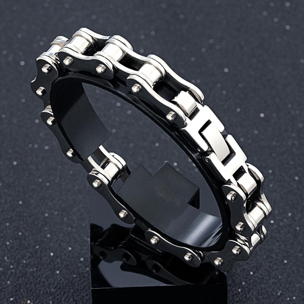 Locomotive Men Punk Rock Bicycle Chain Bracelet 18k Gold Plated Stainless Steel Mountain Bike Chain Accessory Male Gifts