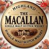 The Macallan Highland Single Malt Scotch Whisky Vintage D Plochý Kulatý Kovový Plechový Značka Nástěnná Umělecká Deska Pro Domácí Bar Man Cave Dekor