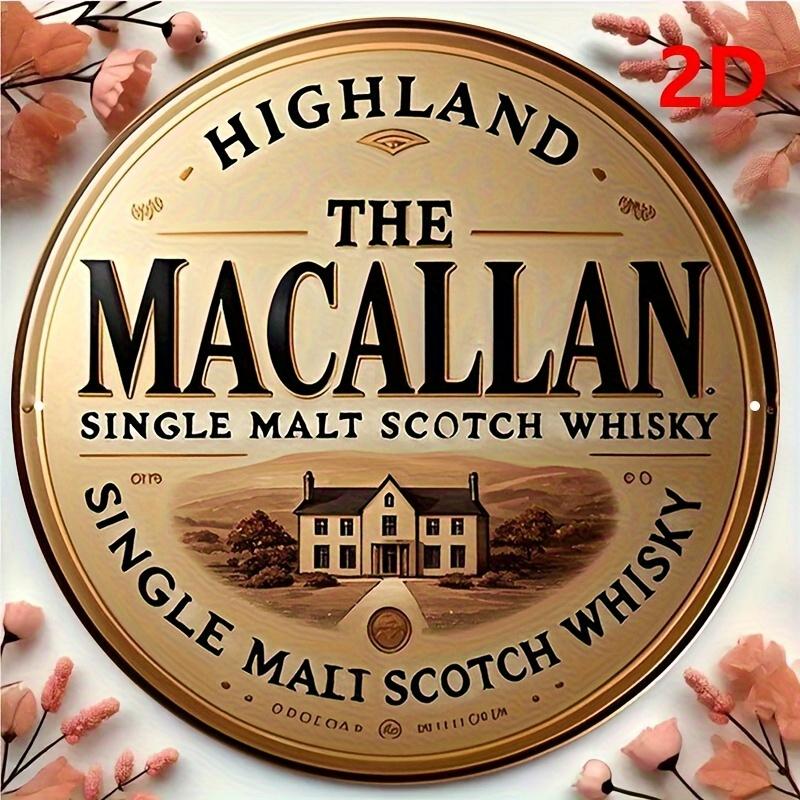 D Dur Vintage Highland Macallan Kulatá dřevěná cedule x Palce Zvětralá designová cedule s maltovou skotskou whisky
