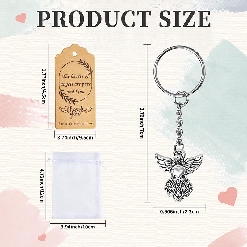 30 Set Angel Keychain Gift Bulk Thank You Gift Baptism Pendant Keychain Favor Key Ring With Thank You Tag Organza Bag