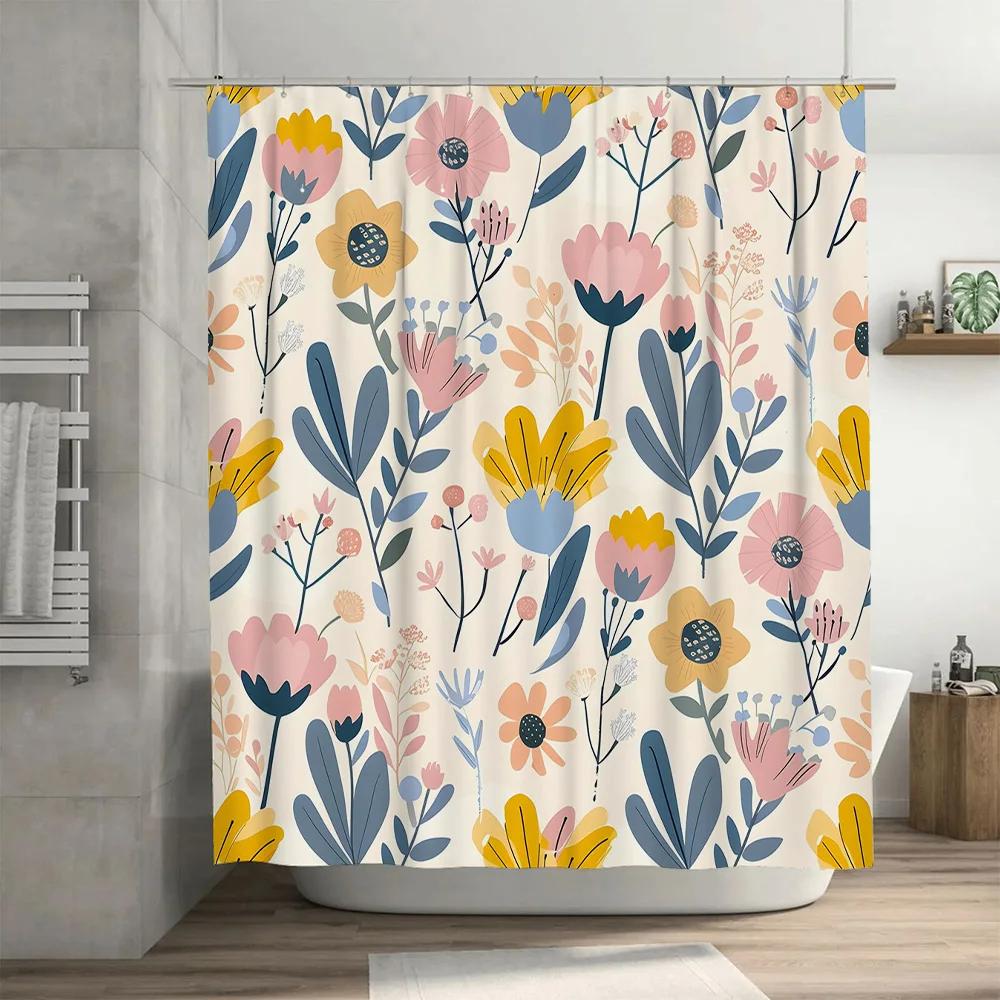 Colorful floral shower curtain waterproof bathroom decor privacy window treatment modern home design custom sizes available