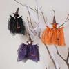 Halloween Mesh Hanging Doll Ornament Black Cat Pumpkin Satin Fabric Pendant Decoration