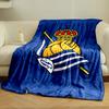 A crowned football with a blue-and-white striped flag on a blue background. for all seasons blanket lunch break throw gift