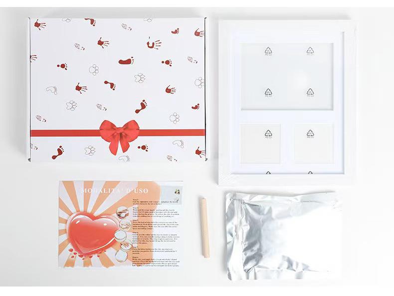 Baby Hand and Footprint Frame with Inkpad - First Birthday, Hundred Days, Full Moon Gift, Modern Minimalist Style