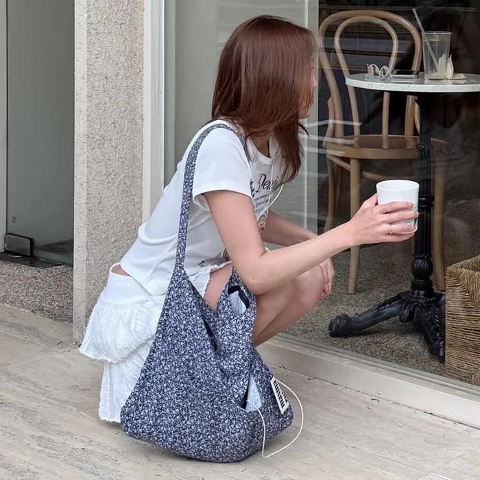 Rabbit Eco bag_Petit Flower Smoke Blue