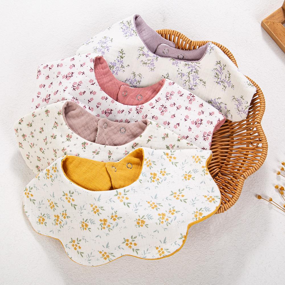 6 Layers Thickened Baby Muslin Cotton Bibs 306°AB Double Side Flower Round Neck Saliva Towel Print Feeding Burp Cloths Banadna