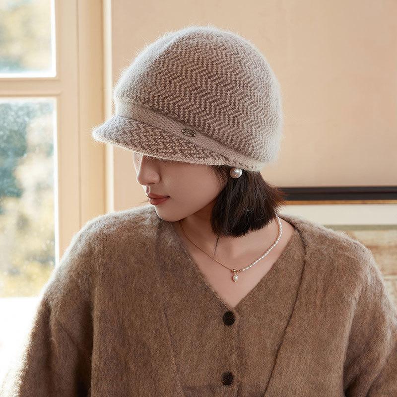 

Зимняя шерстяная шапка женская флисовая утолщенная с козырьком теплая шапка для пожилых людей холодостойкая вязаная шапка One size верблюд