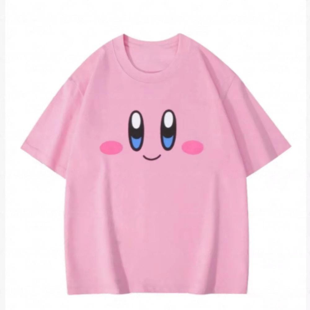 2026 Kirby Children T Shirt Short Sleeves Summer Sweat Absorption Pink Clothes Cartoon Anime Fashion Kids Birthday Cute Gifts