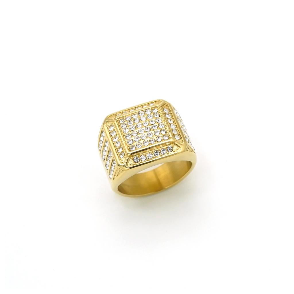 High Quality Gold silver color Men Ring Christmas New Ring with rhinestone Square Rings Fine Jewelry