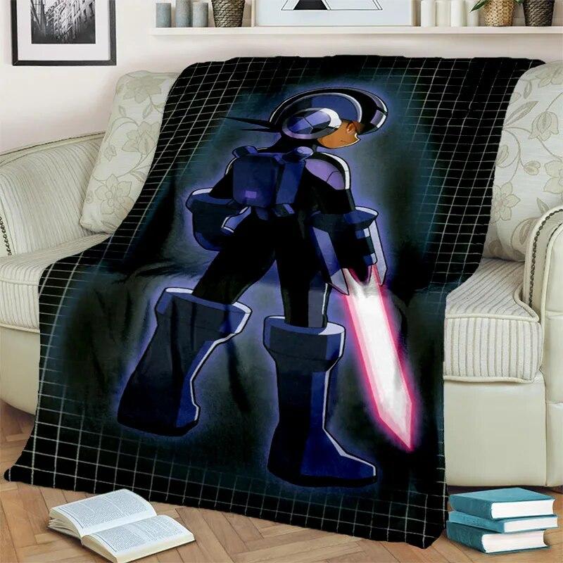 Retro Games Megaman Rockman Cartoon Blanket,Soft Throw Blanket for Home Bedroom Bed Sofa Picnic Travel Office Cover Blanket Kids