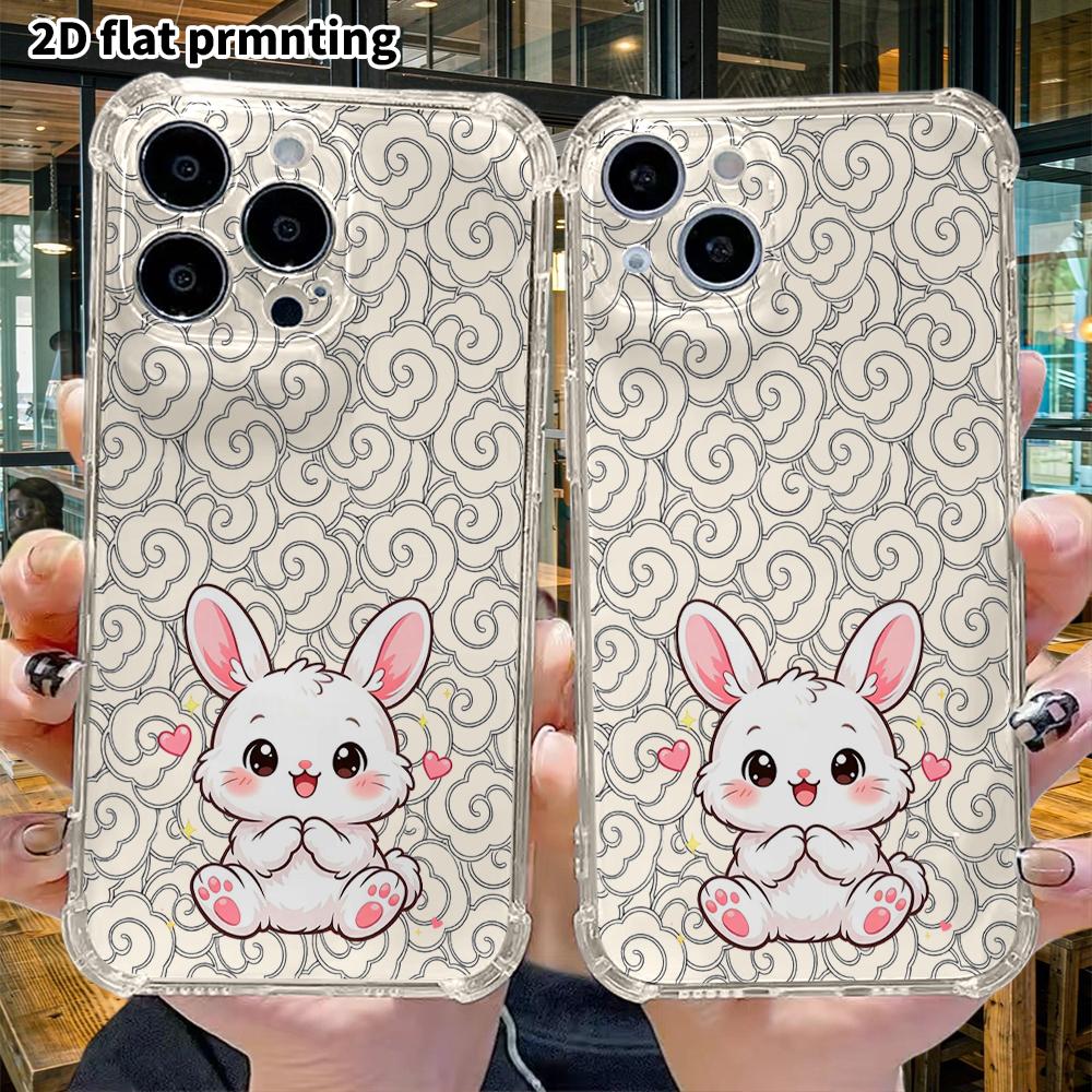 Phone Case: 2D Flat, Fits iPhone 18 17 16 15 14 13 Pro, Transparent Four Corner Protective Case, Happy Little Bunny, Christmas and Halloween Gift