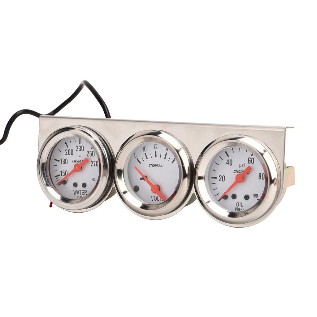 52mm Car Triple Gauge Kit White Dial 12V Oil Pressure Water Temp Voltmeter Car Meter with Sensor