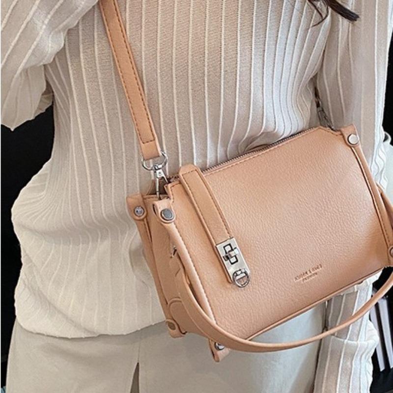 Summer new fashion soft box lock women's bag solid color casual shoulder crossbody armpit hand bag