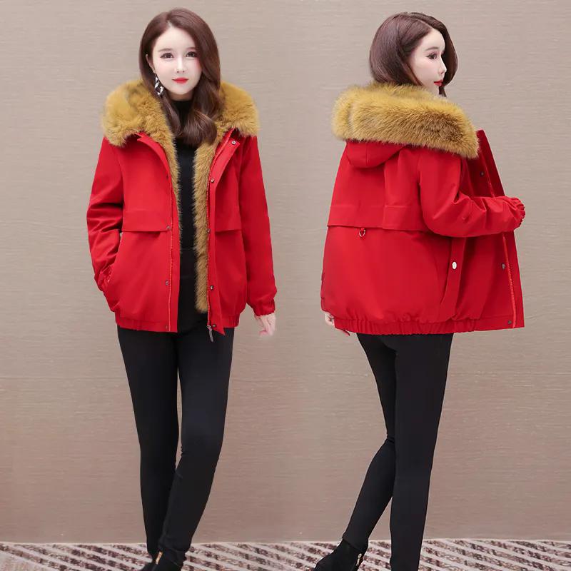 Winter Women's Parka Faux Mink Inner Detachable Short Faux Fur Coat Thick Warm Hooded Parka