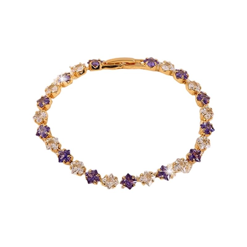 Geometric Pattern Cubic Zirconia Tennis Bracelet Gold Plated Copper Chain Wristband Wrist Accessory For Women Men
