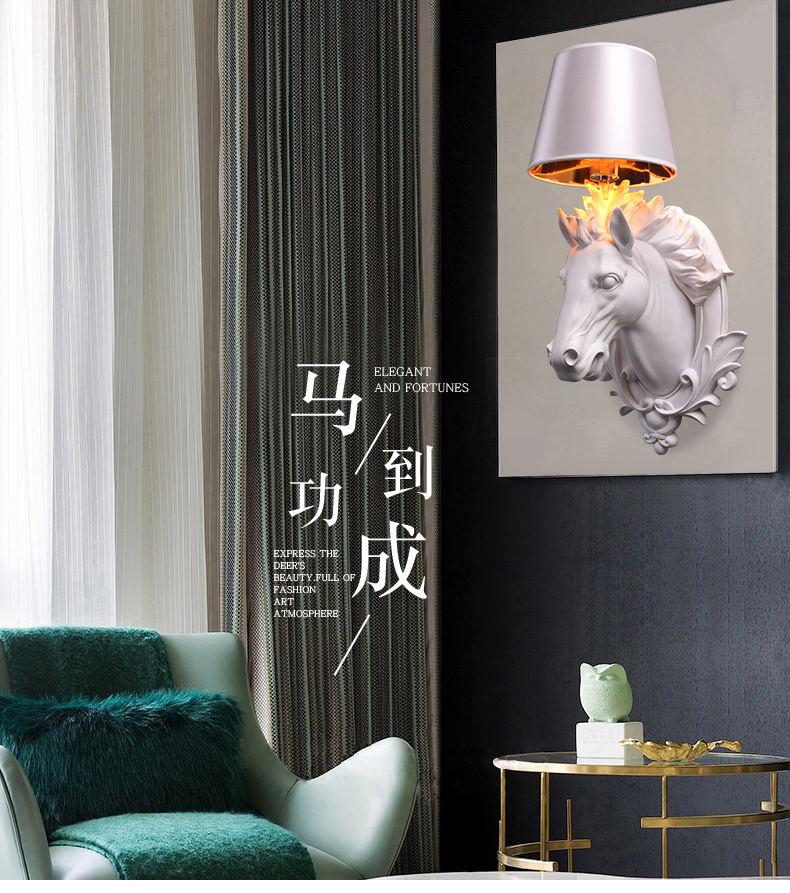 Modern Simple Horse Head Led Wall Lamp Bedroom Study Bedside Hotel Restaurant Resin Walllamp Living Room Decor Animal Wall Light