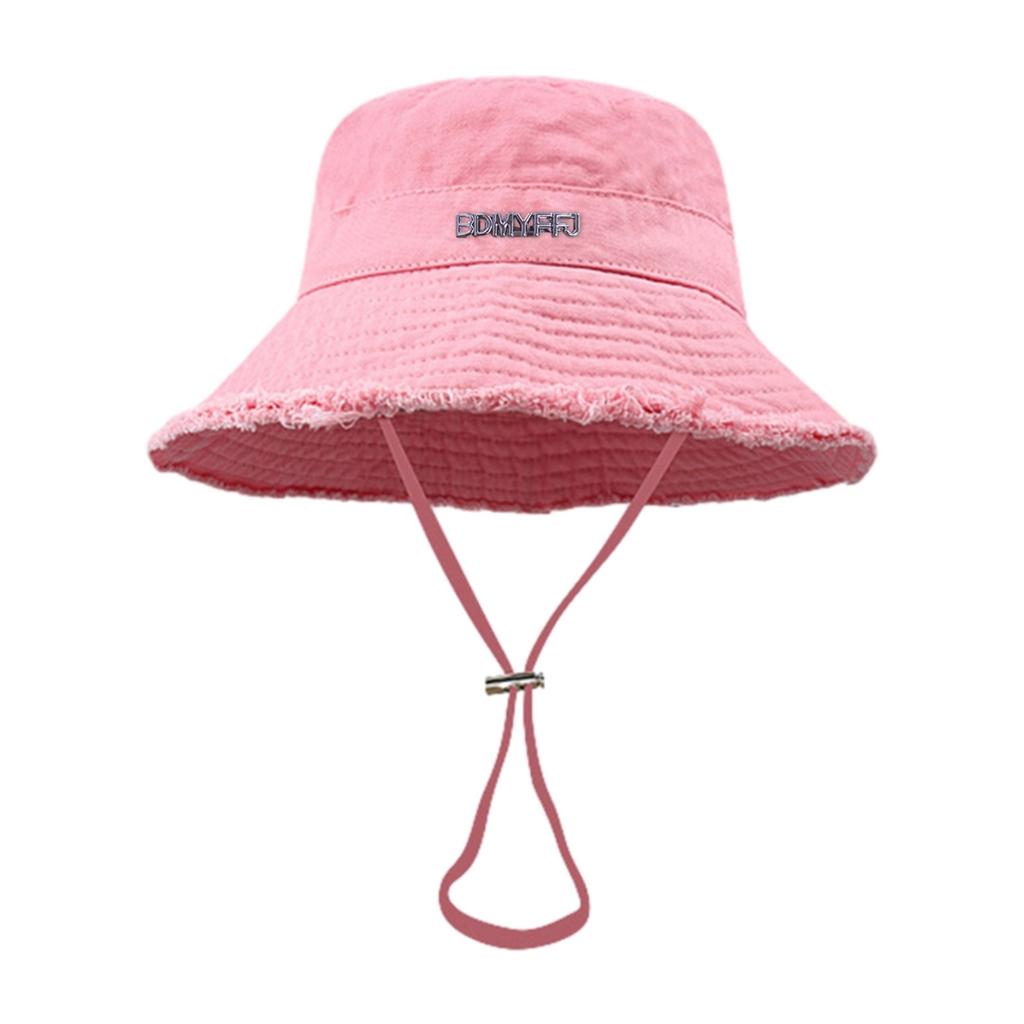 Adult Anti-uv Bucket Hat with Alloy Letter Badge Outdoor Sports Fisherman Cap for Women Teenagers Summer Sunscreen Hat