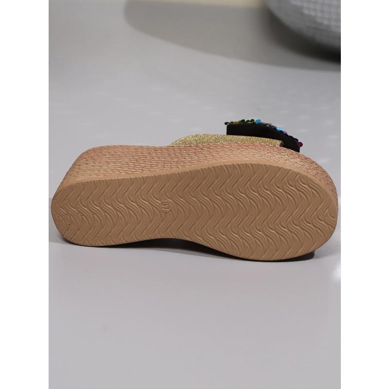 Sequin Bow Platform Sandals for Women 2025 Summer New Arrival Plus Size Thick Sole Strappy Sandals