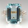 1Pc Luxurious Hyperbole Women Ring Cocktail Party Ring With Huge Sky Blue Cubic Zircon Prong Setting Valentine'S Gift For Wife