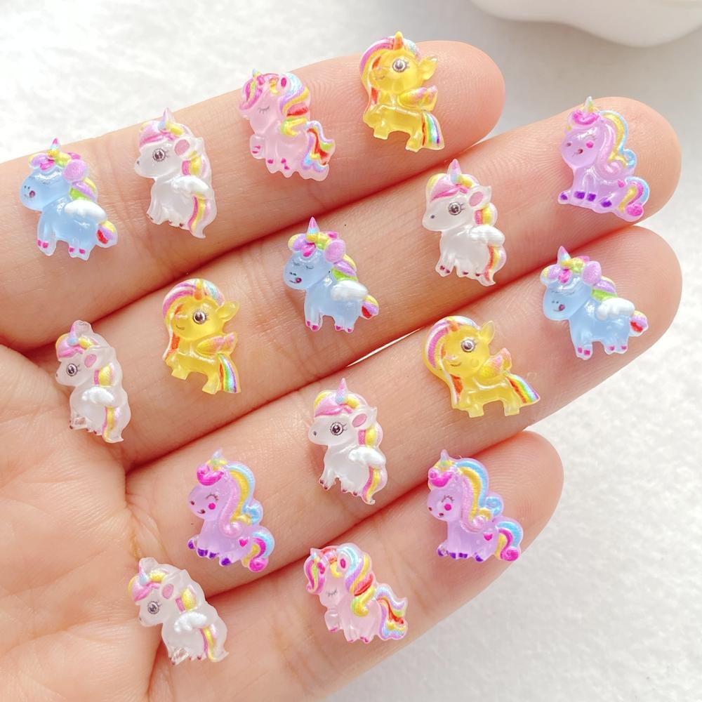 50Pcs Cute Resin Little Unicorn Pony Flat Back Ornament Jewelry Making Manicure Hairwear Accessorie
