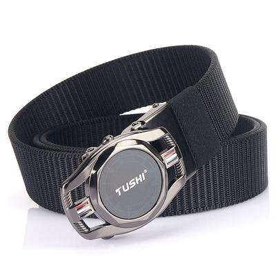Automatic Men's Leather Belt Toothless Alloy Buckle Nylon Braided Belt Outdoor Tactics Casual Canvas