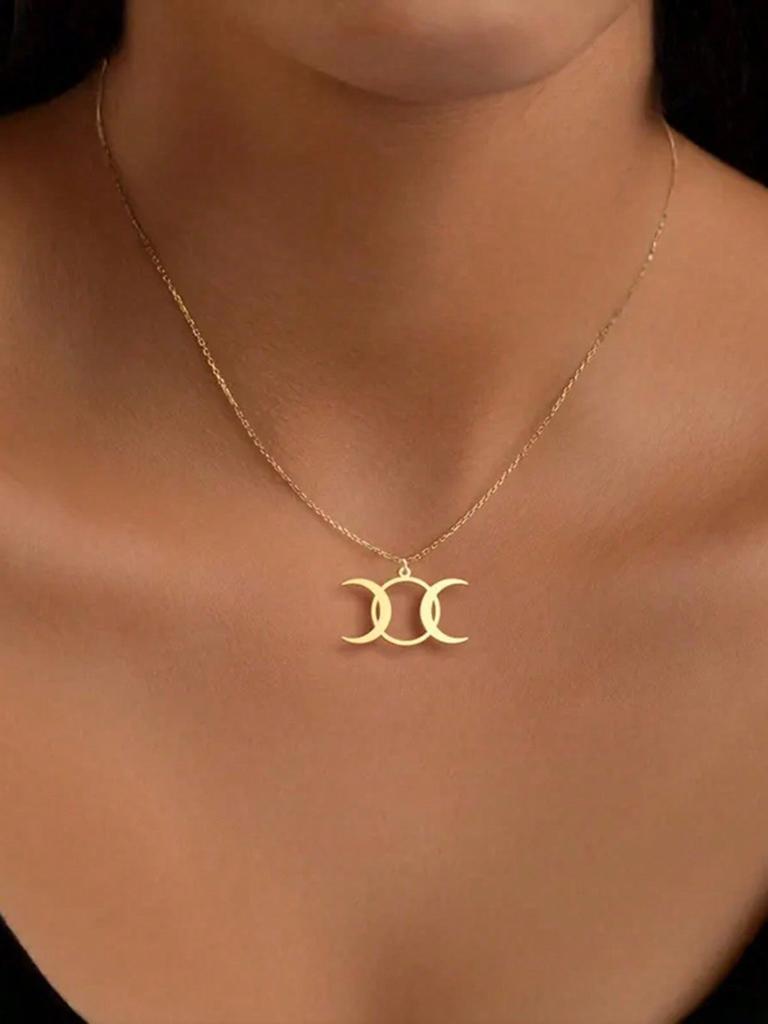Suteyi Triple Moon Goddess Necklace - Symbol of Feminine Power - Wiccan Moon Phases Pendant - 14k Gold Plated or Silver