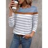 T-shirt da Donna alla Moda a Maniche Lunghe con Stampa a Righe Retrò, Cartoni Animati, Comoda, Casual, Sportiva, Larga, Versatile, Girocollo