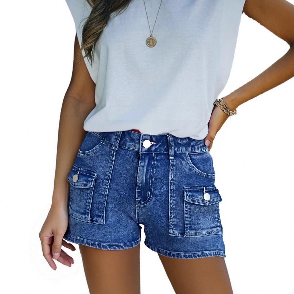 Shorts Clássicos Versáteis de Jeans Feminino de Cintura Alta
