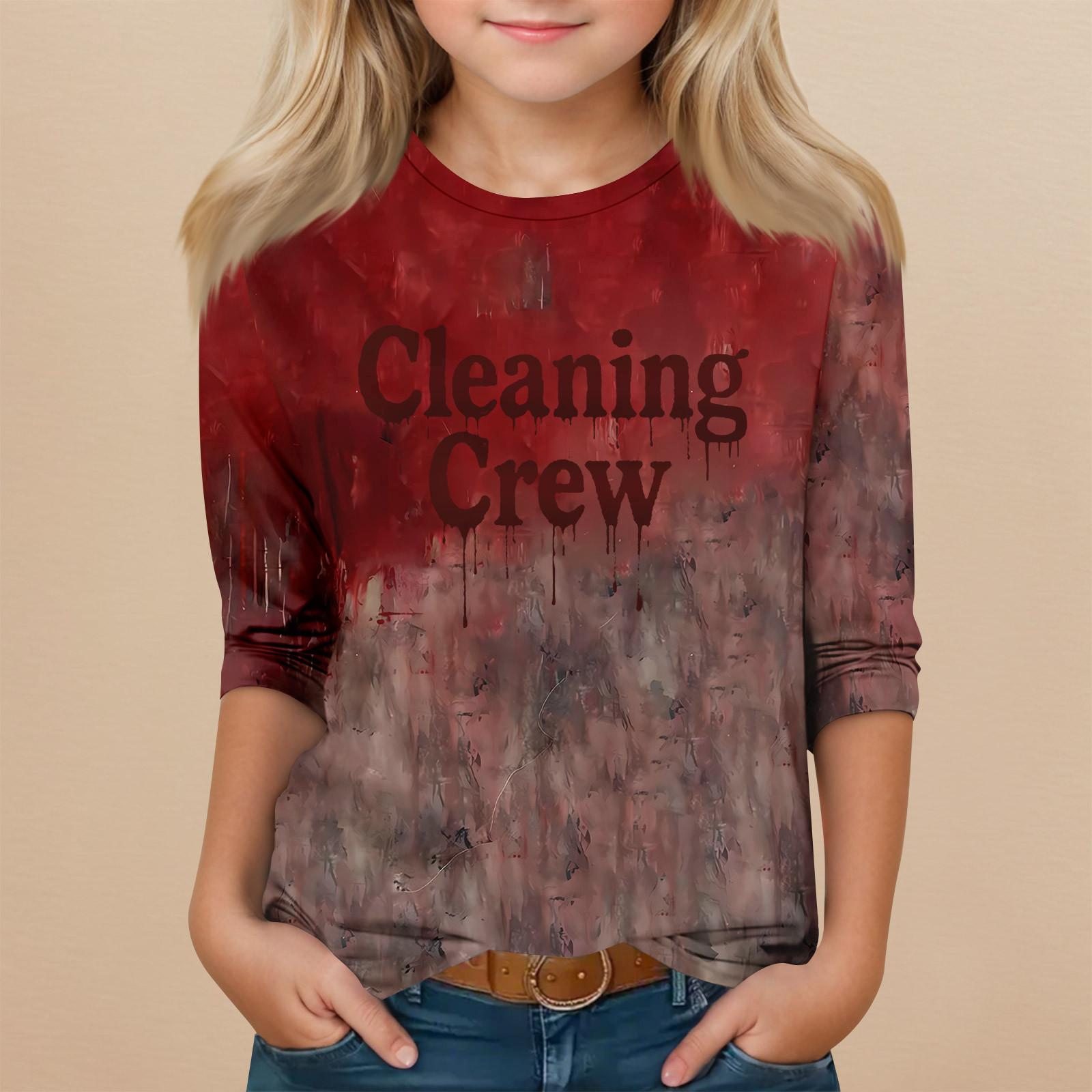 

Детский топ с рукавом 3/4 и круглым вырезом, с принтом на Хэллоуин, повседневный 160