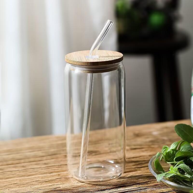 500Ml Glass with Lid Borosilicate Coke Cup, Water Cup, Coffee Cup, High-Value Beverage Cup with Lid, Creative Straw
