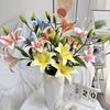 67cm Artificial Lily Flower 2 Heads Wedding Bridal Bouquet New Fake Lily Bouquet  Living Room Decor