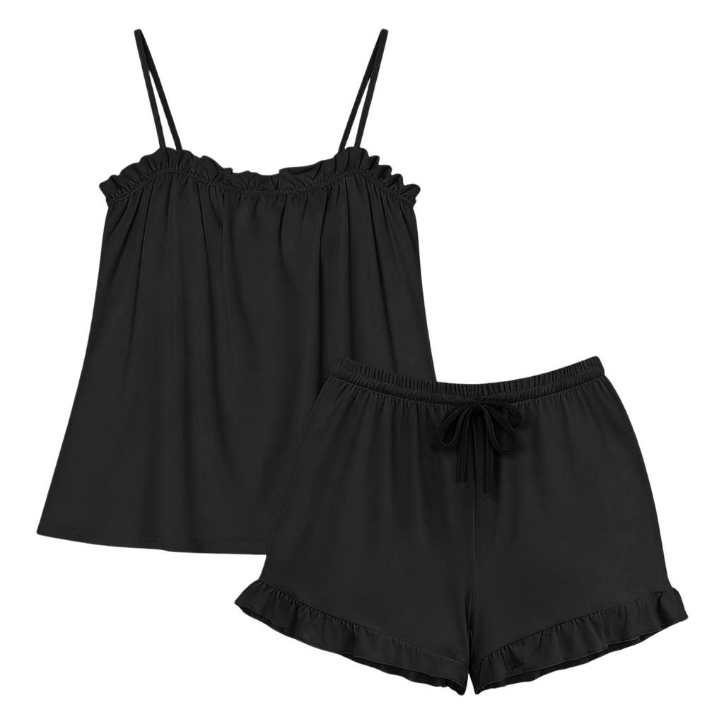Women's Lace Trim Cami Pajama Set - Spaghetti Strap Sleepwear for Nightwear