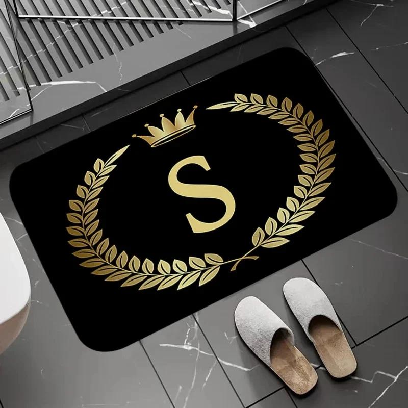 Disney Black Golden Crown Letter Floor Mats Non-slip Kitchen Rug Doormat Entrance Door Home Welcome Carpet Exquisite