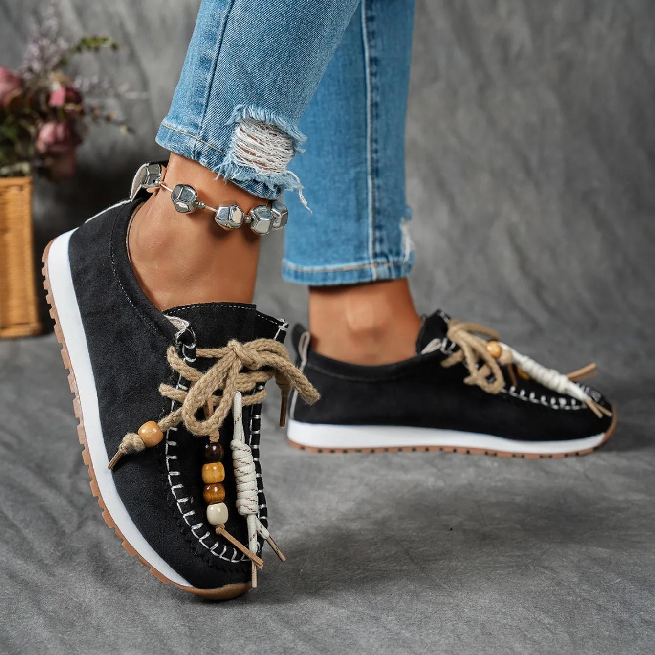 

Autumn Women Slip-On Sneakers Soft Bottom Suede Style Flats Sneakers Lace Up Casual Comfortable Shoes Women De Mujer 43