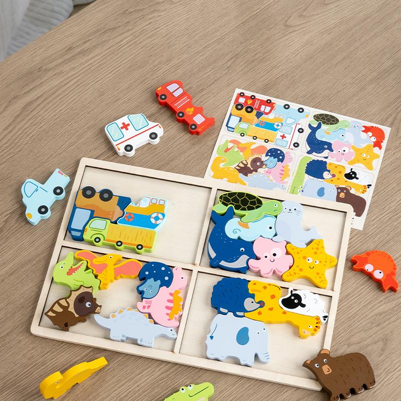 Bebek ve Çocuklar İçin 50 Parça Altında 3D Ahşap Hayvan Trafik Yapbozu - Eğitici Bilişsel Gelişim Oyuncağı hediye