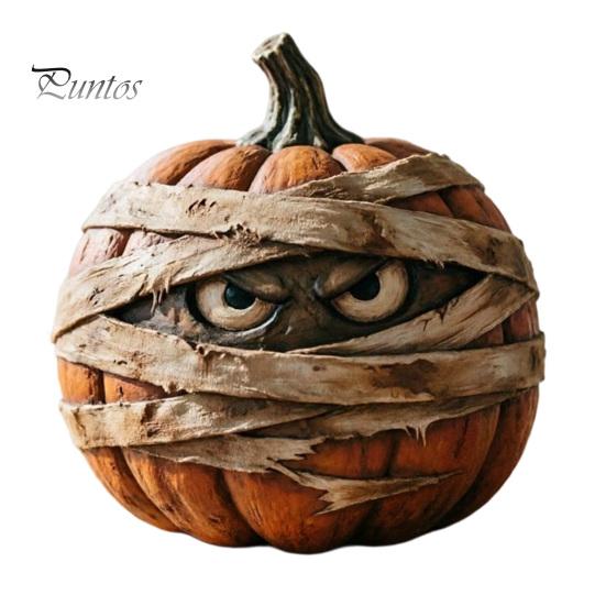 Decorative Holiday Pumpkin Crafts Halloween Wooden Figurine, Rustic Spooky Ornament, Fall Charming Autumn Window Sill Accents Table Centerpiece