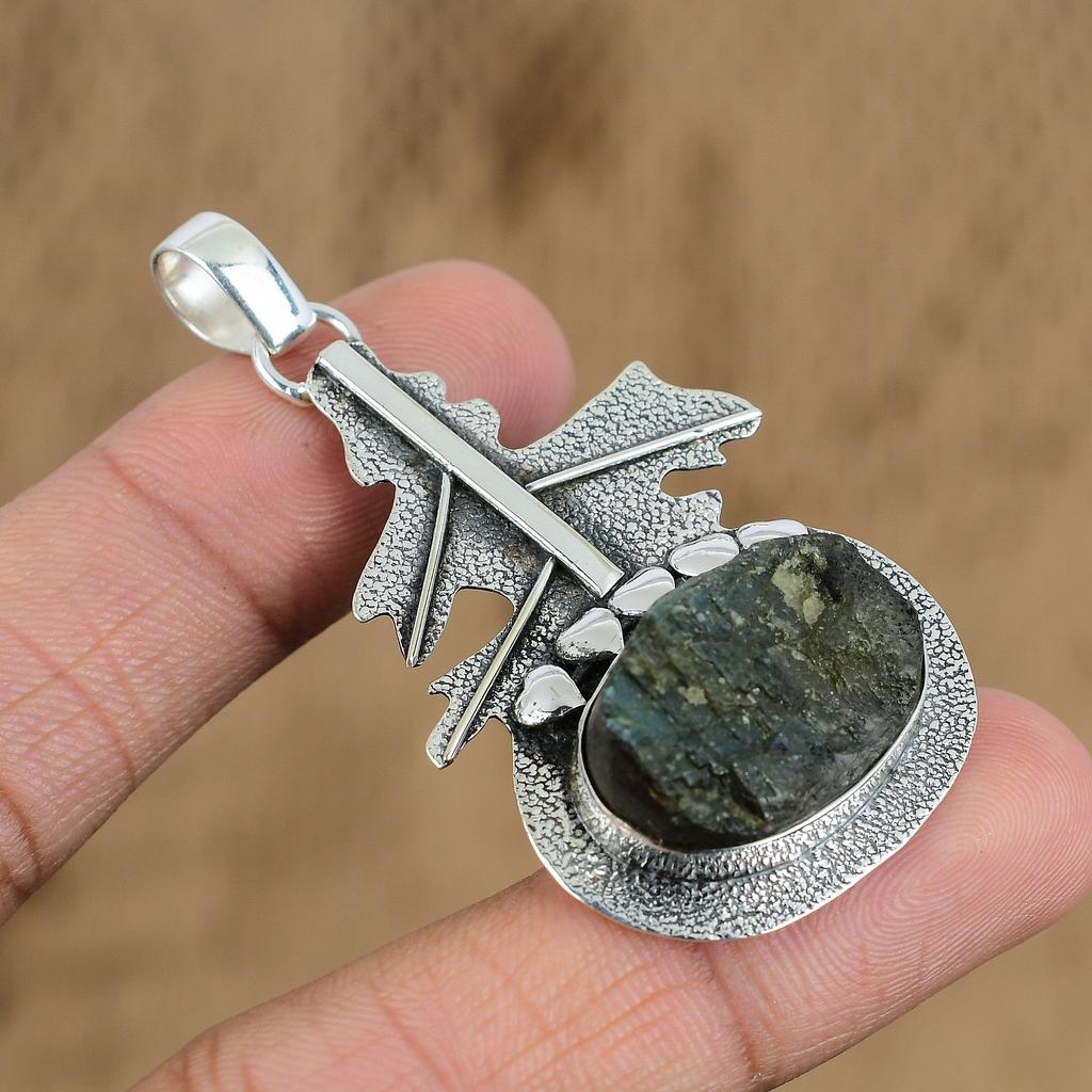 Cadeau Pour Femmes Pendentif Argent Sterling 925 Labradorite Naturelle Pierre Gemme Brute