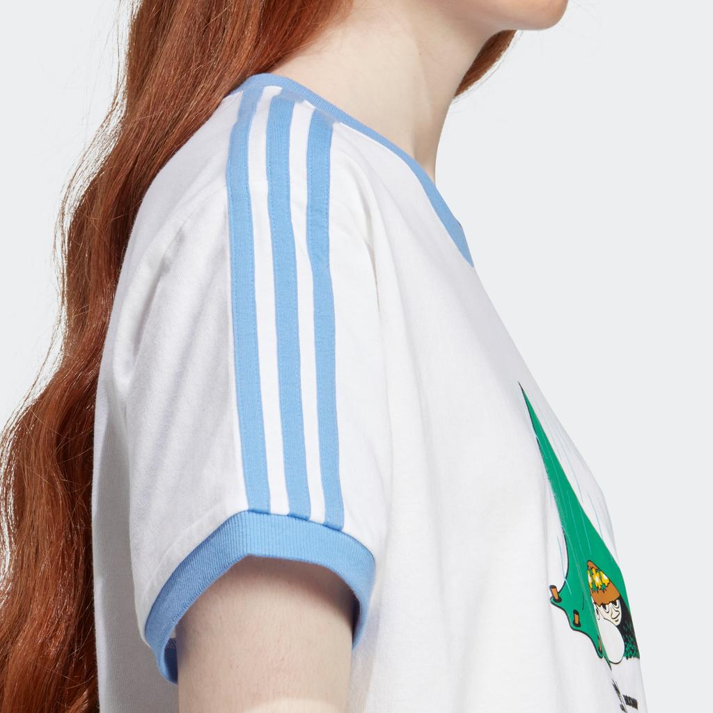 Adidas Originals X Moomin Kollaboration 3-Streifen T-Shirt mit Cartoon-Print Damen Oberteile Weiß IB9938