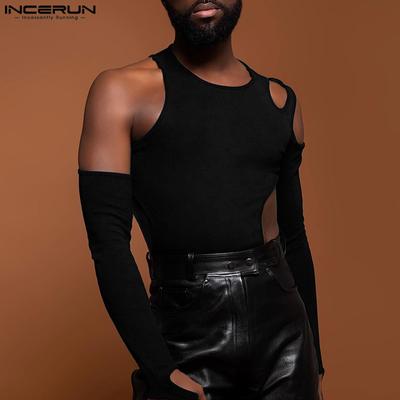 Heren Uitgesneden Lange Mouwen Skinny Jumpsuits Bodysuits