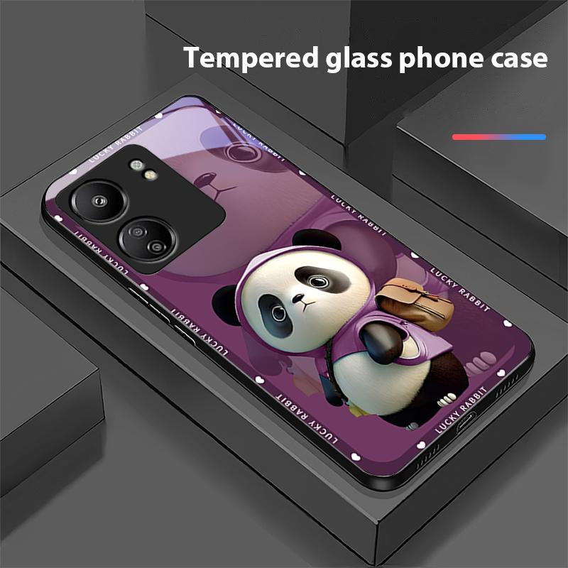 Backpack Bear Black For Xiaomi Redmi 13C Note13 12 Pro Plus 5G Note 9 13T Pro POCO X6 F5 F6 Black Tempered Glass Phone Case